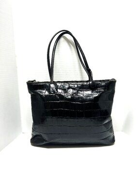 Monsac black croc embossed tote
